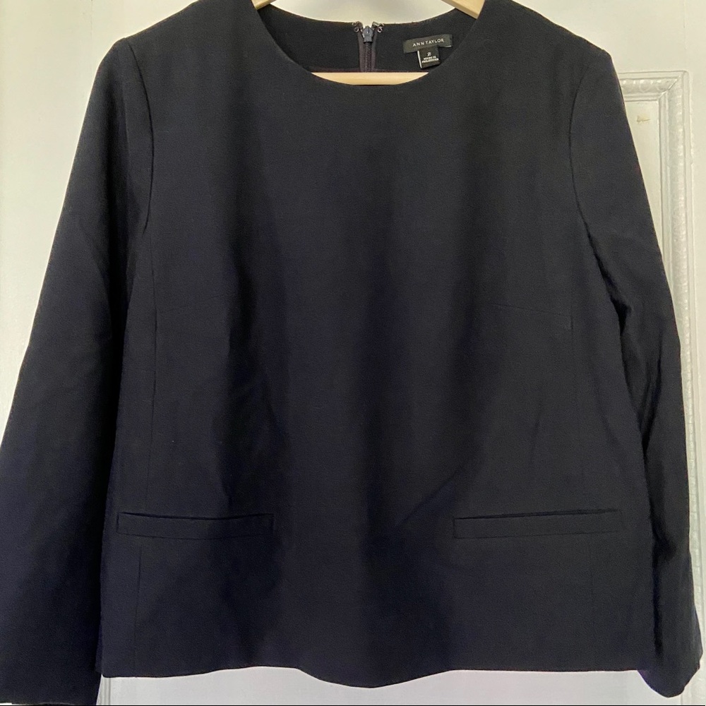 Ann Taylor Navy Long Sleeve Boxy Blouse